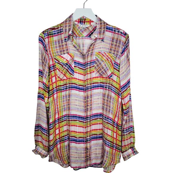 CAbi #797 Modern Plaid Cirque Blouse Roll-Tab Sleeves Shirt - Size XS - Picture 2 of 6